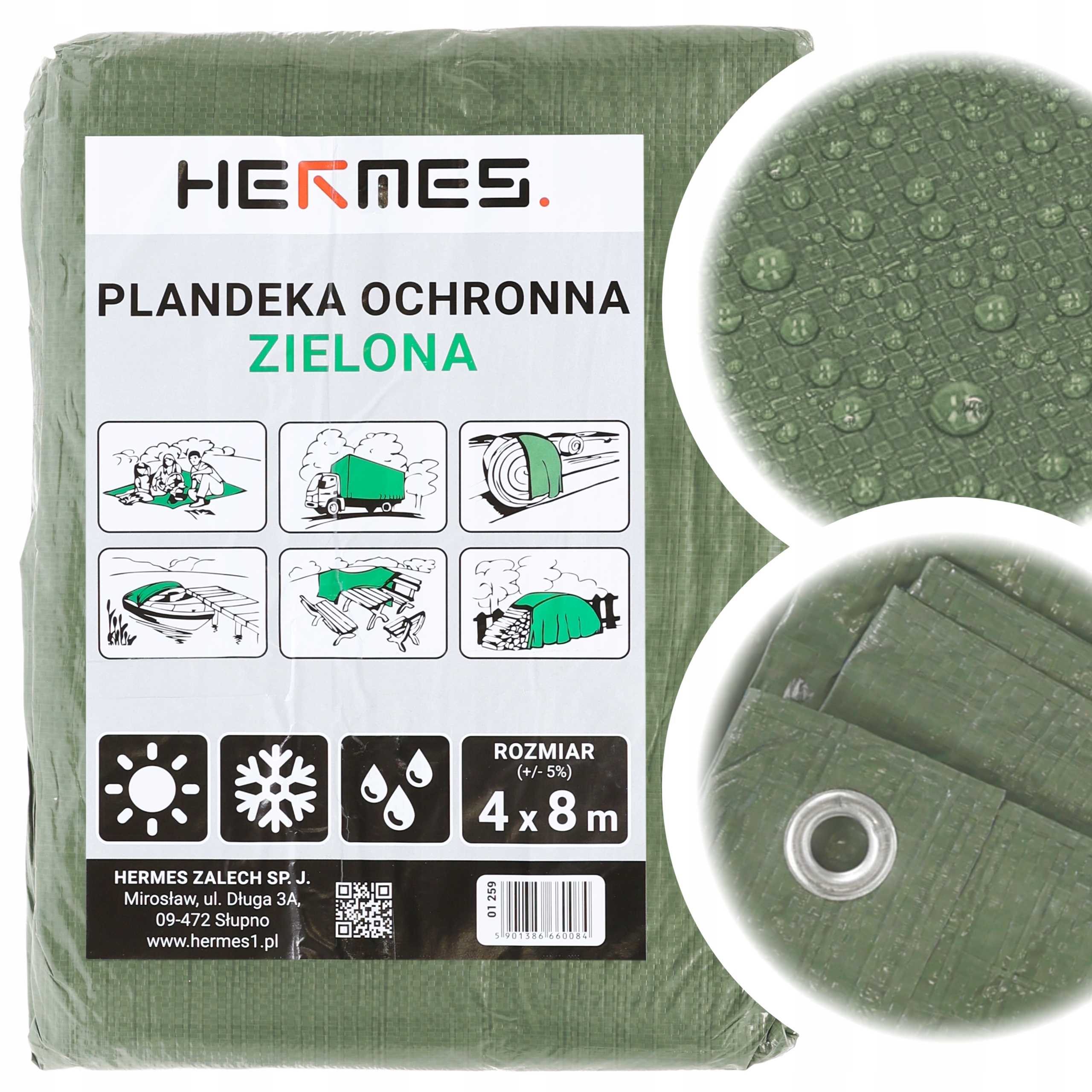Odolná Vodotesná Ochranná Plachta 90 g/m2, 4x8 m, Zelená